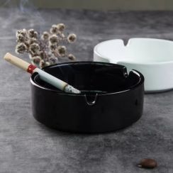 10 Pcs Black and White Ceramic Round Ashtray 